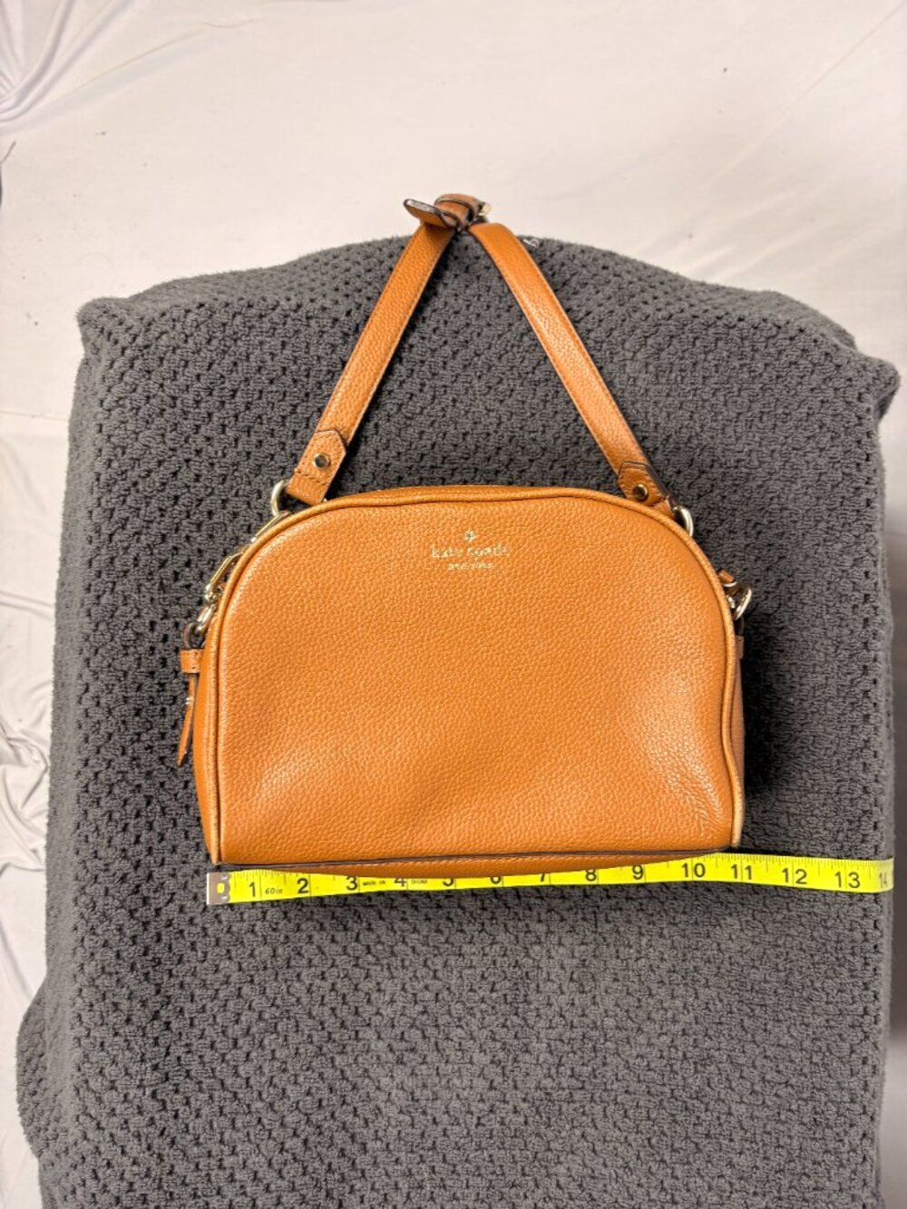 Kate Spade | Pebbled Leather Dome Crossbody Bag | Tan | Double Zip | Medium - Picture 11 of 14